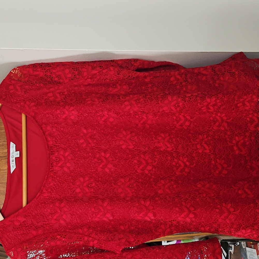 Cleo Petites Red Lace Short Sleeve Blouse Size Petites L